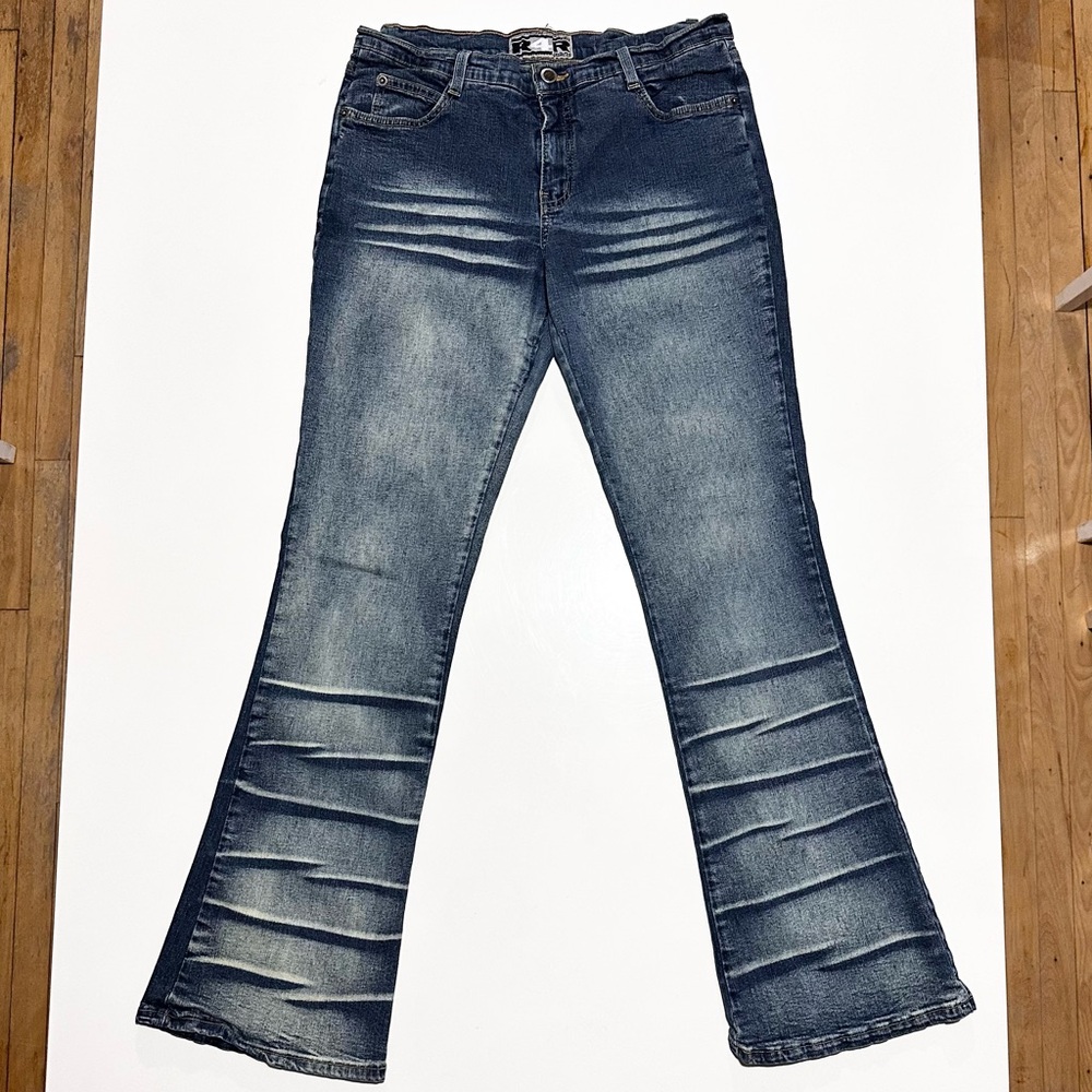Vintage Y2K faded flare Rave distressed jeans